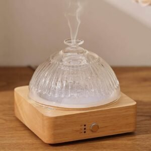 Glass Essential Oil Diffuser with Plastic Free Glass Reservoir & Wood Base